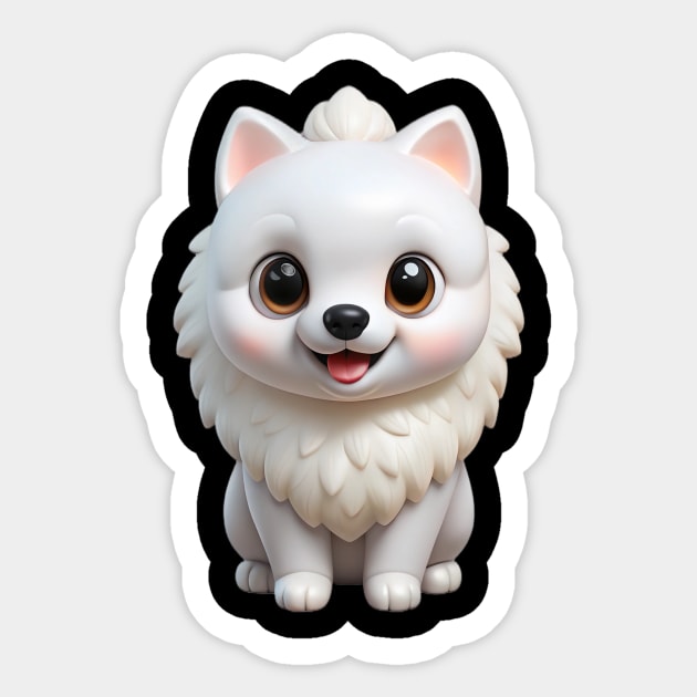Adorable Kawaii White Pomeranian Puppy Cartoon Illustration Sticker by IamActiveDog